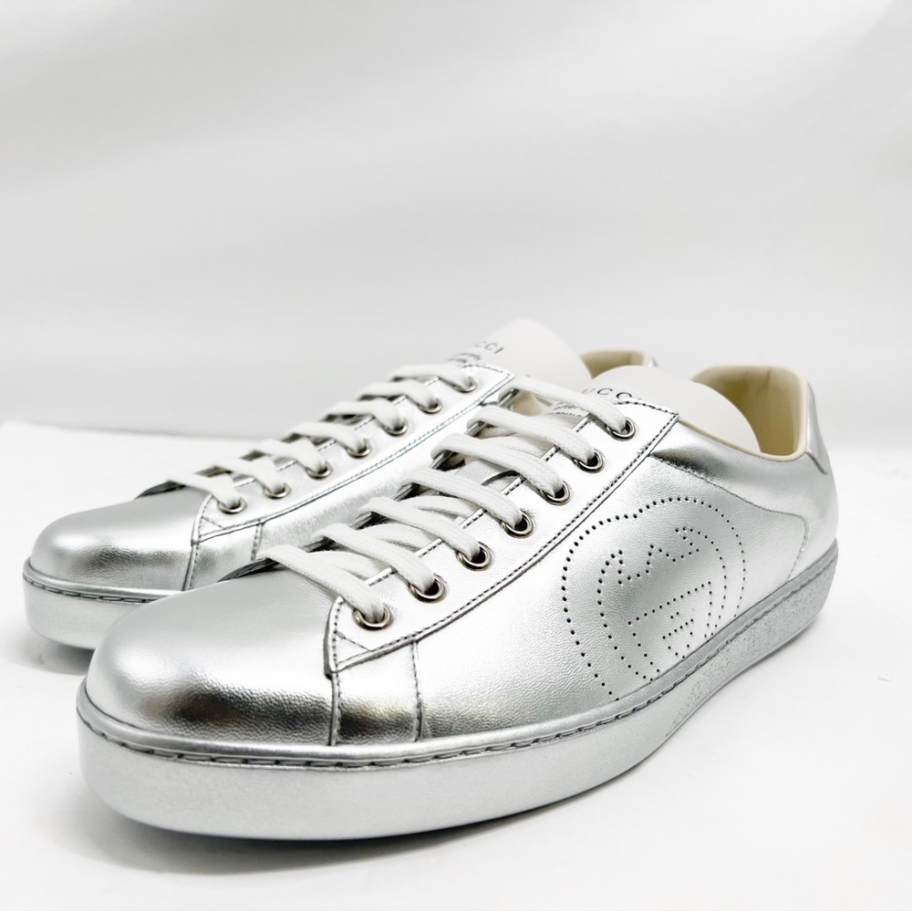 Gucci Ace Metallic Low-top Silver Sneakers 660266 - Picture 3 of 14